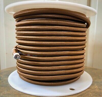 Brown Rayon Cloth Covered 3-Wire Round Cord, 18ga. Vintage Lamps Antique Lights