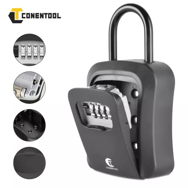 2in1 Outdoor Key Safe Box Wall Hanging 4 Digit Code Padlock Storage Lockable Box