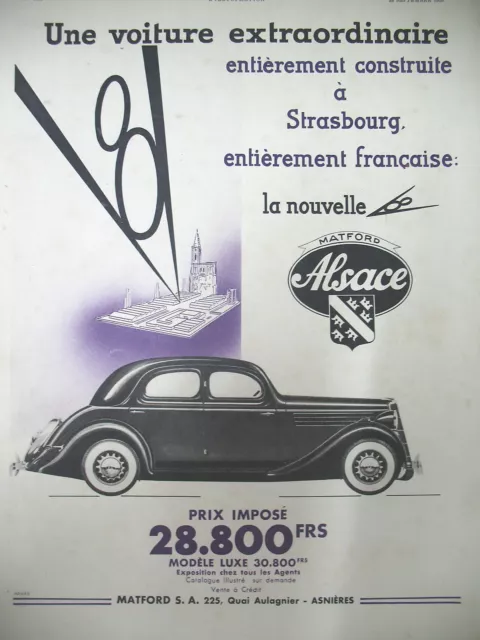 Publicite De Presse Ford V8 Automobile Extraordinaire Alsace French Ad 1935