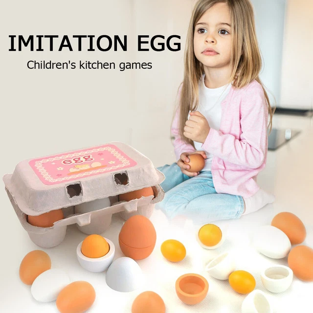 A 6PCS WOODEN Simulation Egg Pretend Play Set Kids Educational Toy
