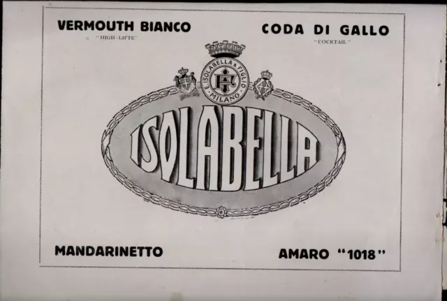 a6  pubblicità  Vermouth Bianco  Isolabella  Milano  1930 circa