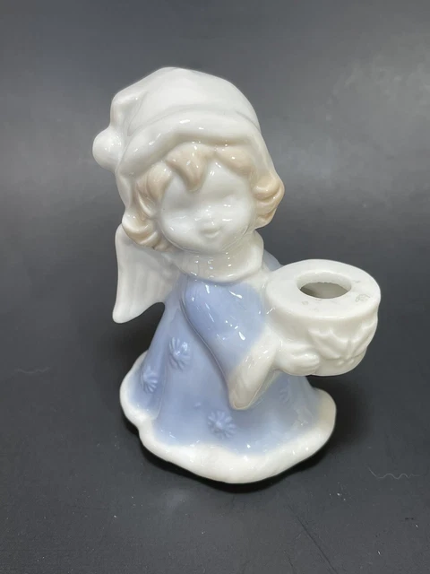 Vintage Angel Colonial Candle Holder 4" Figurine Winter Wonderland Porcelain