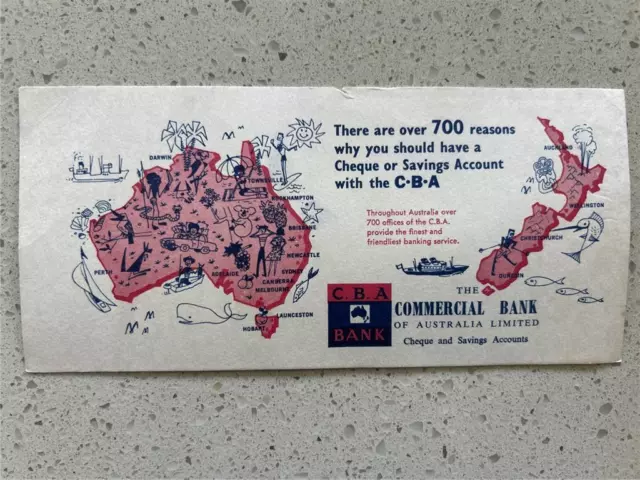 C 1960 s CBA Commercial Bank of Australia 700 offices ink blotter New Zealand