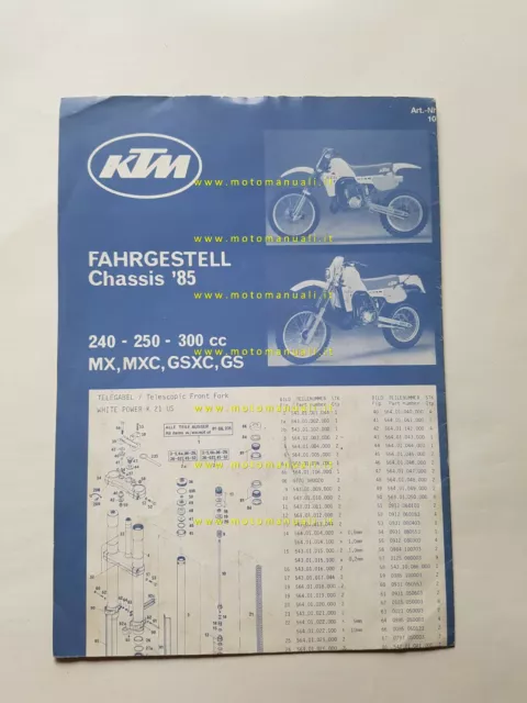 KTM 240-250-300 MX-MXC-GSXC-GS 1985 catalogo ricambi TELAIO originale parts list