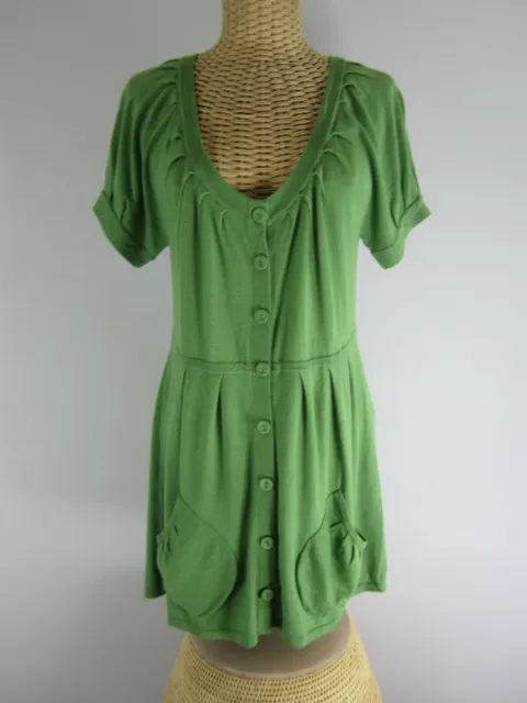 Saks Fifth Avenue Womens Medium Green SS Empire Waist Knit Tunic Pockets Pleated