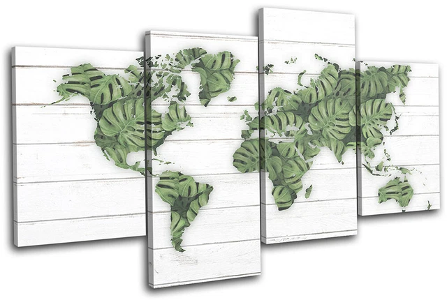 Monstera World Map Atlas Maps Flags SINGLE TOILE murale ART Photo Print