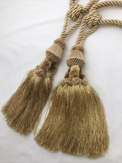 Art Deco Victorian Traditional Style Gold Tieback Tassels Set 2 Curtains Drapes