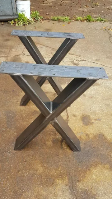 Custom Bespoke X Retro Industrial Steel Metal Table Coffee Bench Legs Desk Pair 3