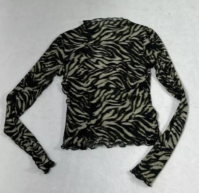 Topshop Monochrome Plisse Zebra Print High Neck Blouse Top Womens Size 4-6