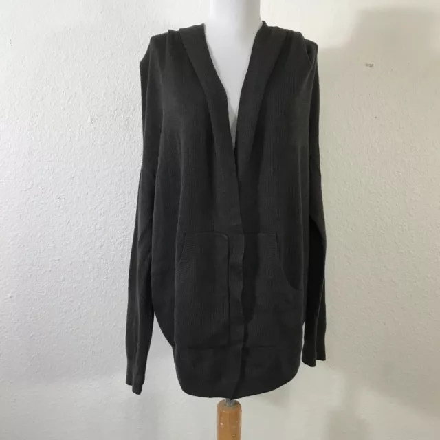 LULULEMON Cardigan Sweater Reversible Cabin Yogi Wrap Gray Pockets Hood Sz 8