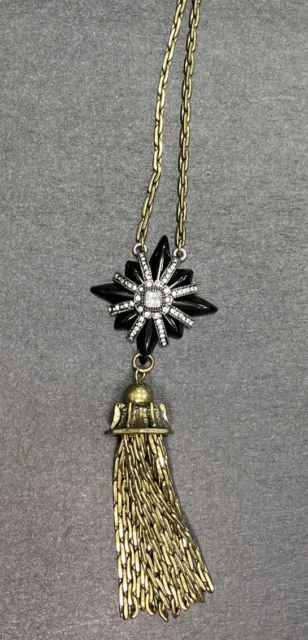 Lulu Frost For J Crew Antique Style Bronze Tassel Black Star Crystals Necklace