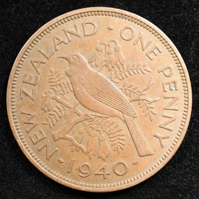New Zealand 1 Penny 1940, Coin, Km# 21, George Vi, Tui Bird, Inv#E027