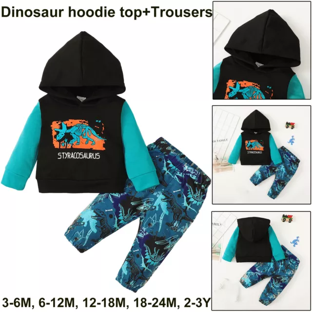 Newborn Toddler Baby Boys Clothes Dinosaur Hoodie Tops+Pants Crawling Outfit Set