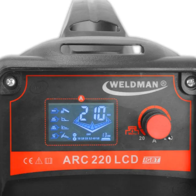 KIT Weldman® ARC 220 LCD SYNERGY Poste à souder soudage 210A MMA 230V ARC 2