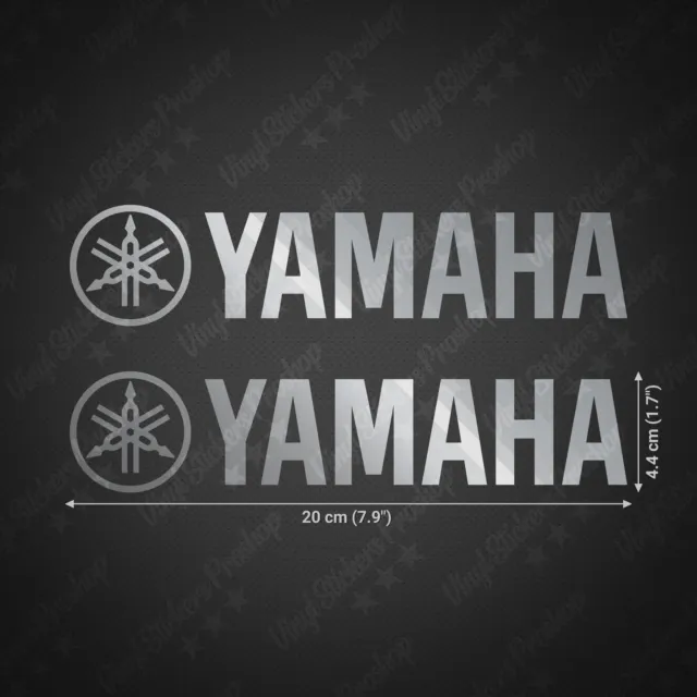 2 Silver YAMAHA stickers 8" moto scooter jetski decal tuning tank logo metal kit