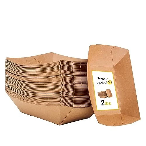 50pack Food Boats Disposable 2lb Eco Friendly Poly Coated Paperboard -
