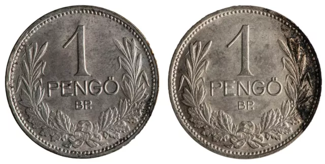 Hungary: 1926 BP and 1939 BP Silver 1 Pengo, 5.0 gr., 23 mm. KM# 510