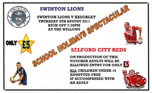 Ticket - Swinton v Keighley 04.08.11 School Holidays Spectacular