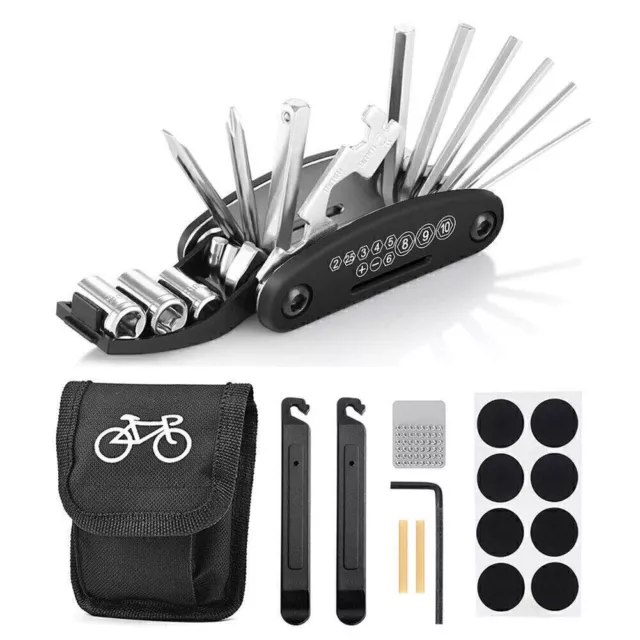 16 in 1 Multitool Fahrrad Werkzeug Reparatur Set Reifenheber und Fahrradflicken