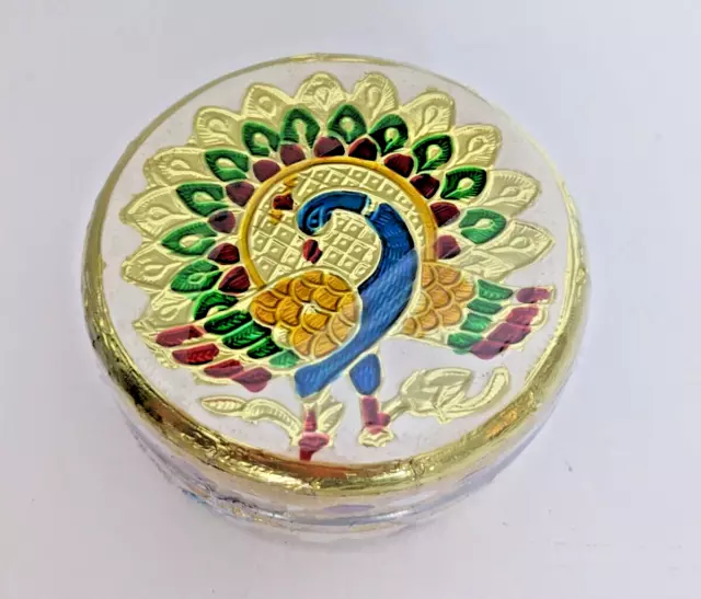 Meenakari Storage  Gold Multicolor Box Peacock Design  4" D