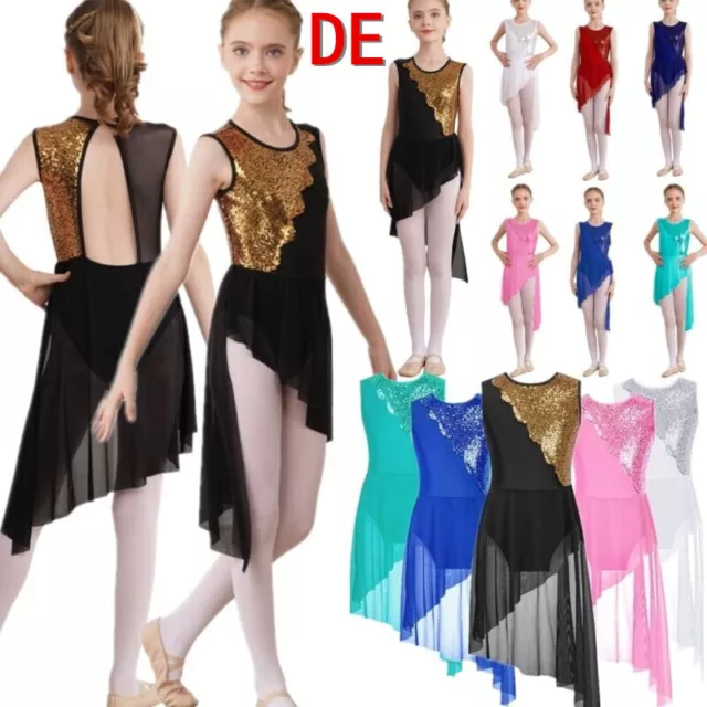 DE iEFiEL Mädchen Tanzkleid Ballettkleid Ärmellos Lyrische Ballett Trikot  Rock