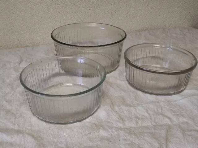 3 Saladiers, Plats à soufflé en verre rond pour cuisson au four Pyrex