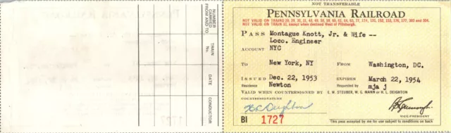 1953 Pennsylvania Railroad Ticket Stub - Washington DC To New York