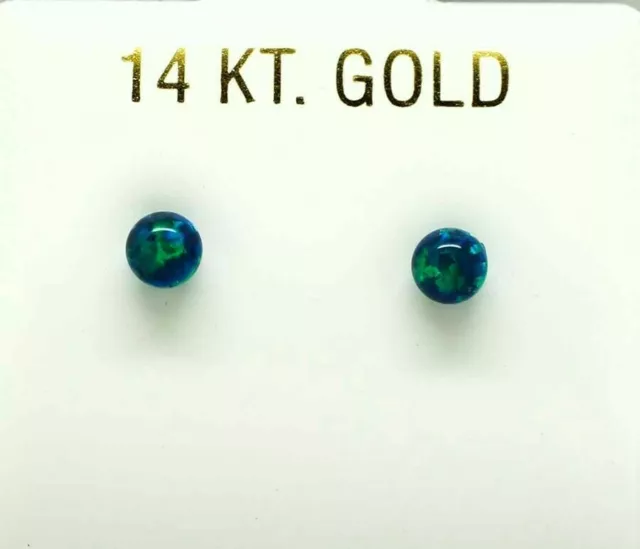 GENUINE 0.72 Cts GREEN OPAL STUD EARRINGS 14K GOLD - Brand New With Tag