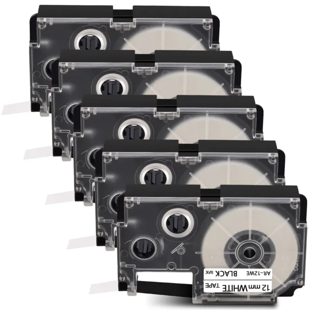 5PK Compatible Casio KL-100 Label Maker Tape Cartridge XR12WE XR-12WE 12mm