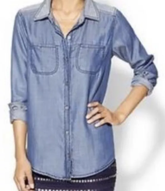 MICHAEL STARS Mixed Blue Chambray Denim Tencel Shirt Blouse Top size XS