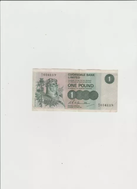 Scottish Clydesdale Bank One Pound Banknote: Circulated