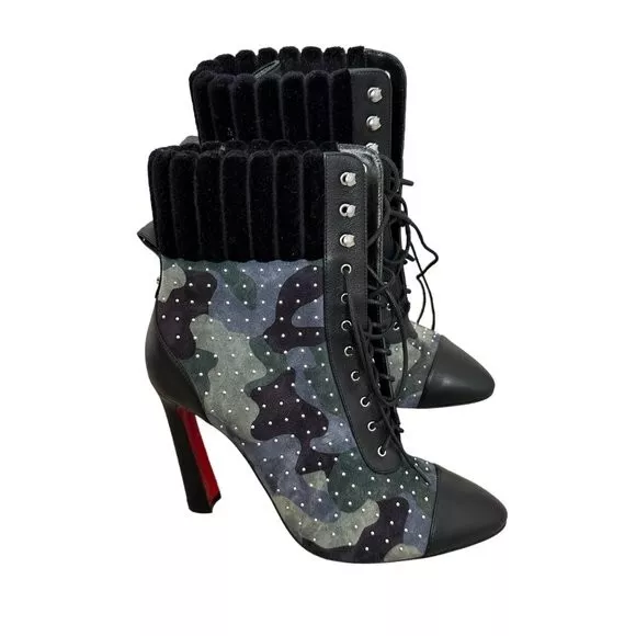 Christian Louboutin DAKITA LUG 70 Studded Spike Suede Boots Heel Booties  $1695