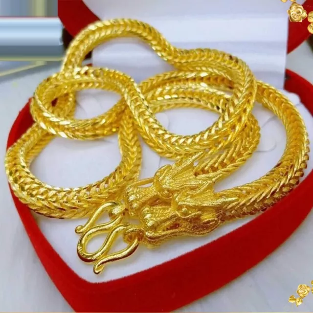 24K Chain Jewelry  THAI BAHT YELLOW GP GOLD Necklace AMULET SUPER BIG DRAGON
