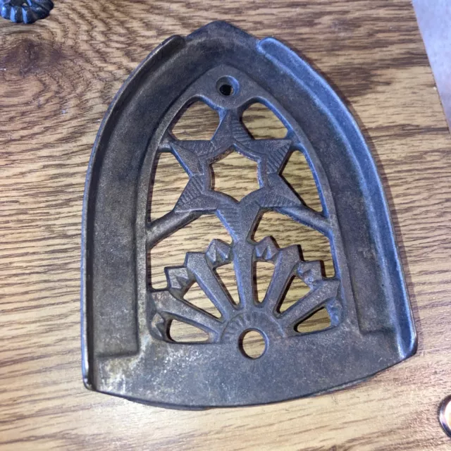 Vintage Unbranded Sad  Iron, Cast Iron  stand Trivet Stamped 1602,  6"T x 4-1/2"