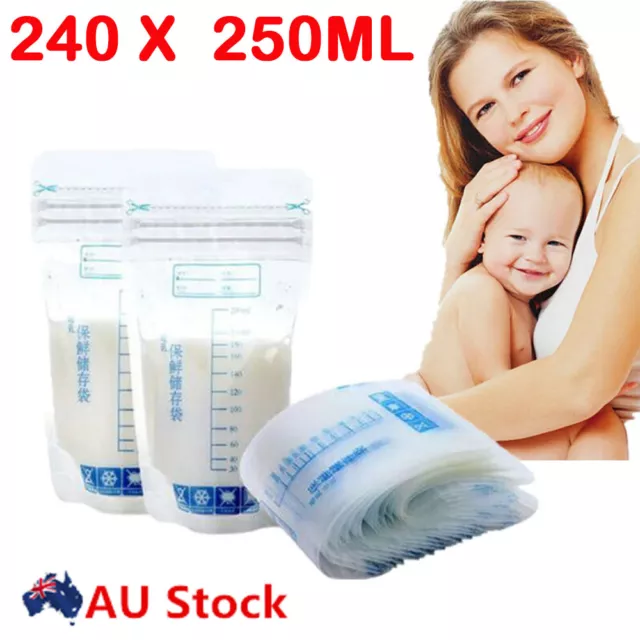 240pcs 250ML Breastmilk Breast Milk Storage Bags Freezing Bags BPA & BPS Free AU