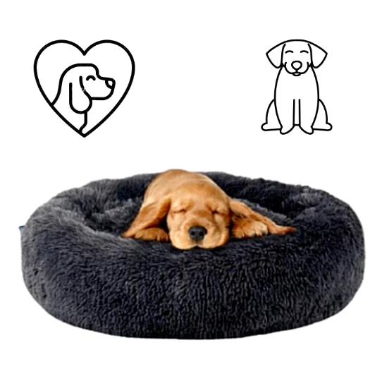 Donut Plush Dog Bed Round Fluffy Dark Cat Pet Small Medium Large Extra Large