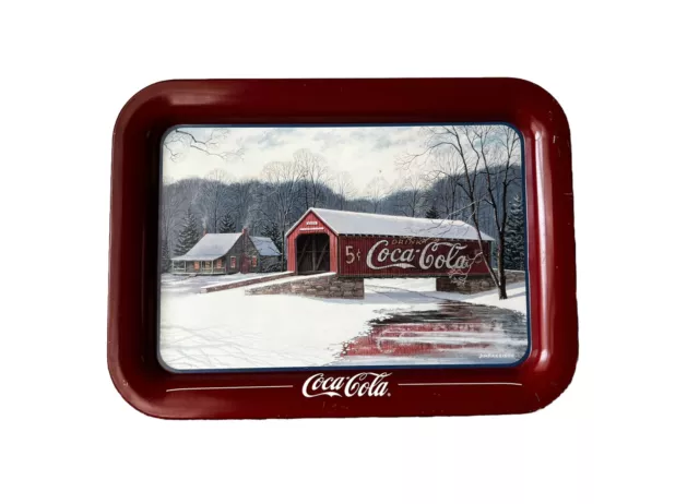 Vtg 1996 Coca-Cola Metal Display Tray 1905 winter Bridge by Jim Harrison USA 843
