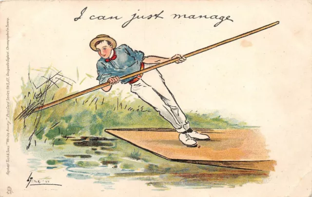 Postcard Comic  Write Away - I Can Just Manage - Punting - Thackeray