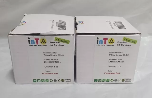 Lot Of 4- Pitney Bowes 793-5 Compatible Florescent Red Ink Cartridges Sealed New