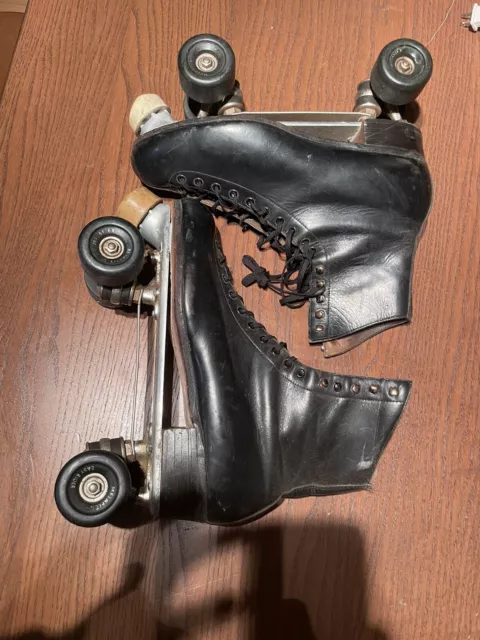 Vintage Riedell Red Wing Black Leather Roller Skates Chicago Trophy Mens 11.5