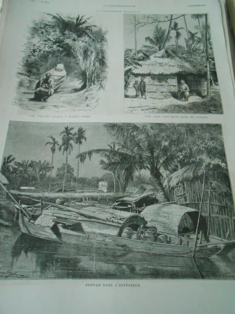 Cochinchine Une case annamite près de Saigon Un Sempan Gravure 1880