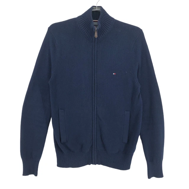Tommy Hilfiger Uomo Casual Cerniera Intera Blu Maglione Cardigan TAGLIA S