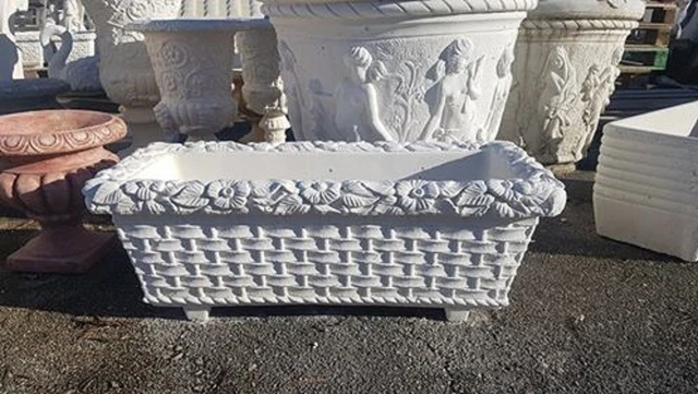 VASO CASSETTA FIORIERA In Cemento Bianco Marmo Pietra Da Esterno Per