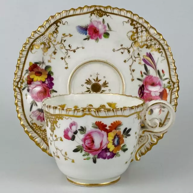 c1820 Antique Coalport Tea Cup & Saucer~19thc~Porcelain #966 English Pink Roses