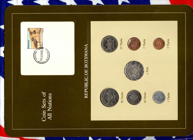 Coin Sets of All Nations Botswana w/card 1981 & 1984 UNC birds 1 Pula 2 Thebe 81