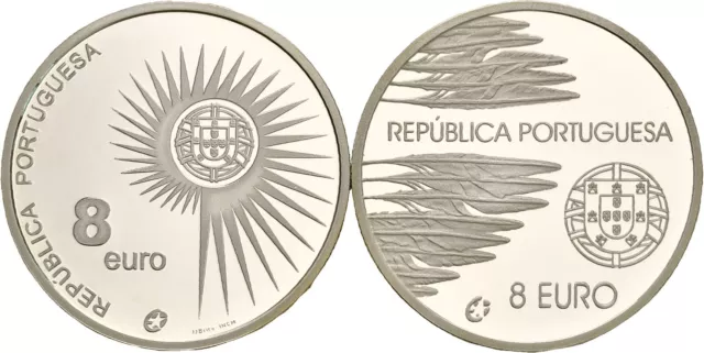 Künker: Portugal, 2 x 8 Euro 2004, 2005, Erweiterung Europäische U., Silber, PP!