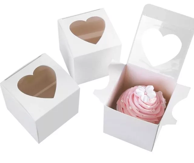 Single Individual Cupcake Boxes With Heart Window White For Wedding Christmas