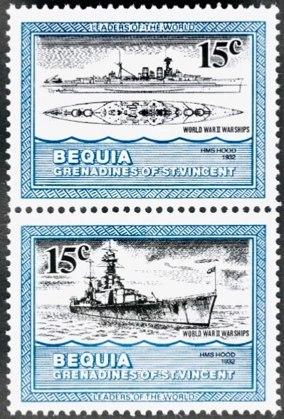 Bequia #Mi98v-Mi99v 1985 World War II Warships HMS Hood WWII [186v]