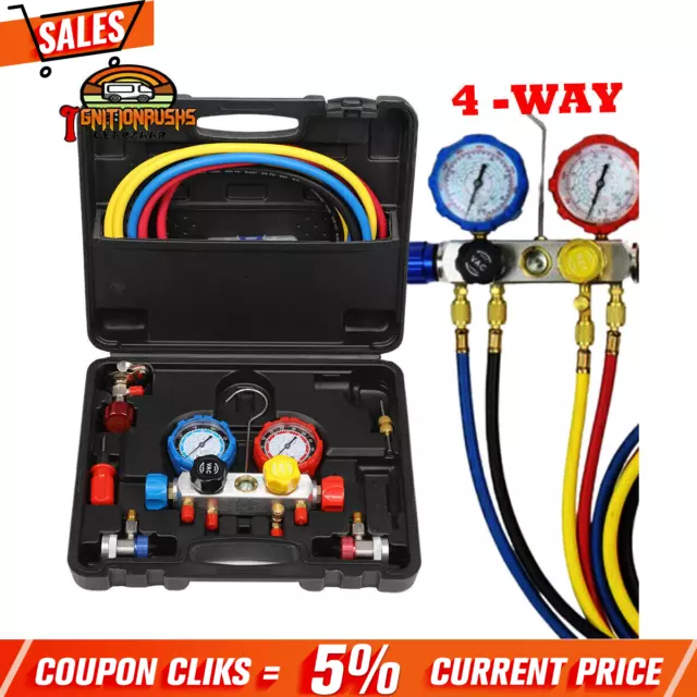 Air Conditioning AC Diagnostic A/C Manifold Gauge Tool Kit Refrigeration Set