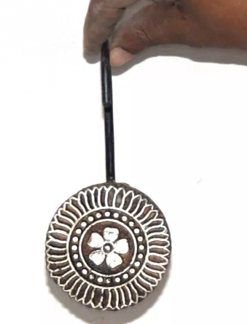 Old Wooden Handcrafted Round Shape Engraved Floral Wall Hanging Hook Key Hanger